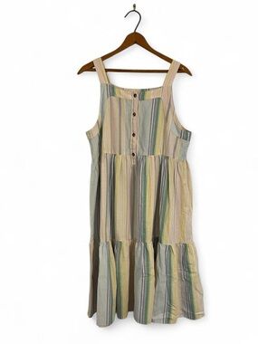 Thereabouts Women's XL Pastel Stripe Multicolor Tiered Cotton Summer Sun Dress
